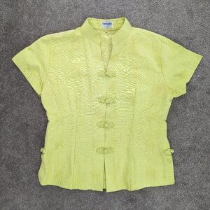 CAMBODIA silk short sleeve button down shirt blouse size Large